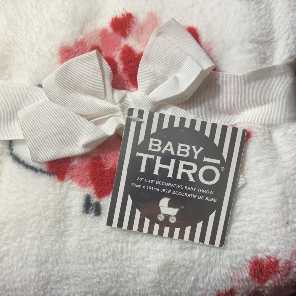 White and Red Plush Blanket - Picture 2 of 5